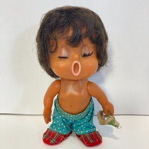Vintage Rubber Boy Doll Toy Japan Hawaiian 8" Open Mouth Kissing Closed Eyes 60s